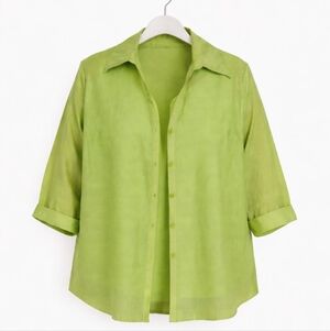 Giorgio Fiorlini Green Spandex Blend Deep Vneck Blouse Plus Size 26/28